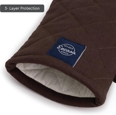 Рукавички Encasa Homes Extra Long для духовки та мікрохвильової печі (2 шт.) для використання на кухні - Силіконові, сріблясті, термостійкі - Захищають руки від гарячого обладнання - (12 x 6,6 дюйма, темно-сірий та бежевий)