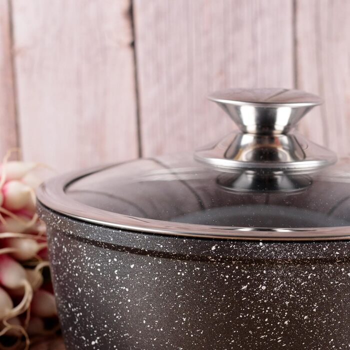 Каструля 2,2 л алюмінієва із скляною кришкою 20 см Kamberg