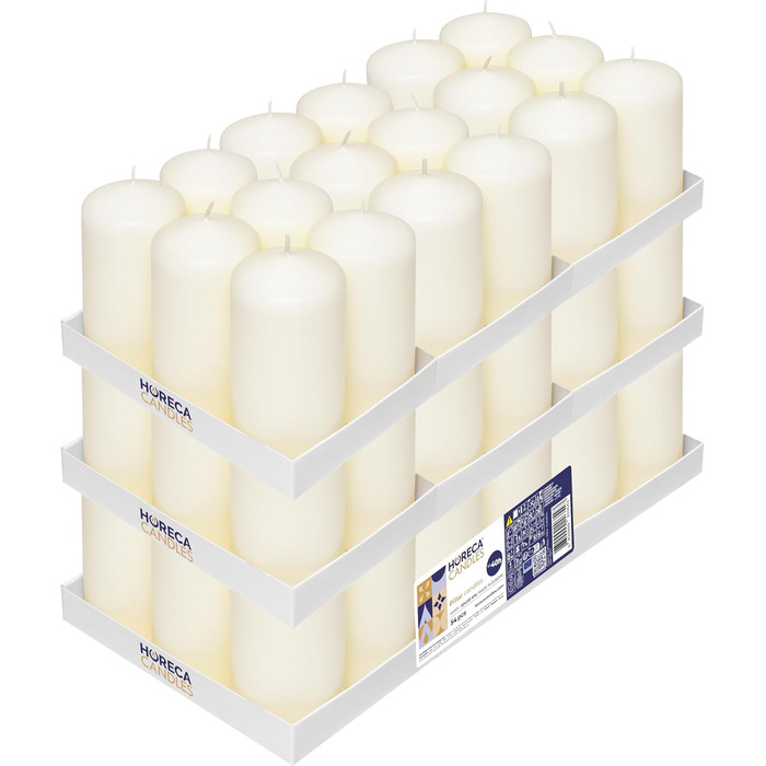Свічки Horeca - Стовпні свічки - - Ø x 12 см - Набір блочних свічок - Тривалий час горіння 40 годин - Без аромату - Свічки для дому, вечірок та кейтерингу (слонова кістка, 54)
