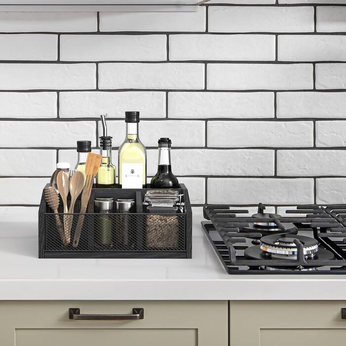 Органайзер для кофейных аксессуаров, снеков, столовых приборов, канцелярии с 5 отделениями, деревянный, черный NOVIMANGO