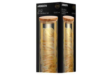ARDESTO Golden Moon Банка для хранения, 1000 мл, Стекло, Бамбук, Круглый, Золотой