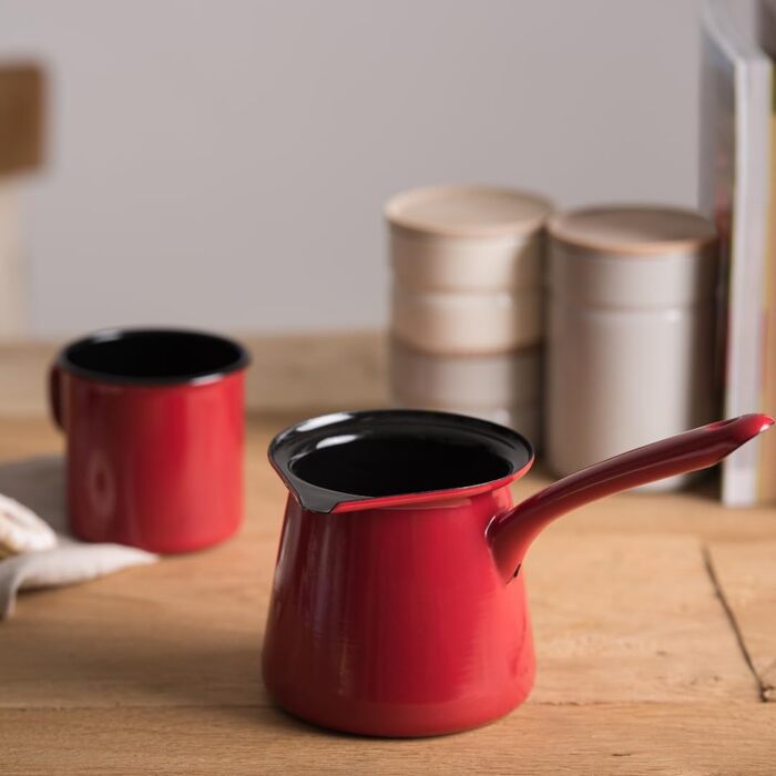 Кавоварка, CLASSIC - КОЛІР ЧЕРВОНИЙ, діаметр 11 см, Ємність 0.75 л, Висота 10.5 см, Емаль, червоний/чорний, Індукційний, 0445-020