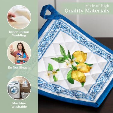 Рукавички для духовки Maison d&39 Hermine, підставки для каструль, 100 бавовна, термостійкі кухонні рукавички, рукавички для духовки (19 см x 33 см) та підставки для каструль (20 см x 20 см) для приготування їжі, Morzine - рукавички для духовки на День по