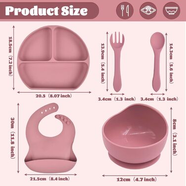 Набор детской силиконовой посуды, 5 предметов, розовый Hoseay