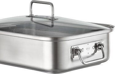 Форма для запікання RSLE EXPERTISO, універсальна ємність для приготування їжі з нержавіючої сталі 18/10, скляна кришка, внутрішня вага, підходить для індукційних плит, можна мити в посудомийній машині, срібляста (38 x 28 см, прямокутна форма для запікання