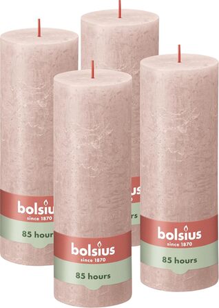 Свічки Bolsius Rustic Pillar - Оливково-зелені - Набір з 4 шт. - Декоративні побутові свічки - Час горіння 60 годин - Без запаху - Натуральний рослинний віск - Без пальмової олії - Оливково-зелені (19 x 7 см, світло-рожеві)