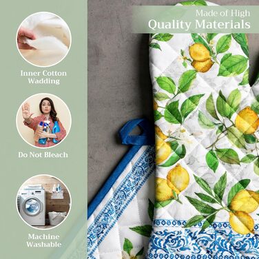 Рукавички для духовки Maison d&39 Hermine, Прихватки для каструль, 100 бавовна, термостійкі кухонні рукавички, рукавички для духовки (19 x 33 см) та прихватки для каструль (20 x 20 см) для приготування їжі, Morzine - Рукавички для духовки (19 x 33 см) та 