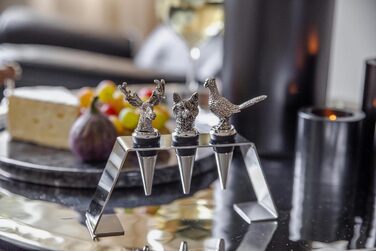 Набір із 3 пробок для пляшок з підставкою, олень, лисиця, фазан,  нержавіюча сталь EDZARD