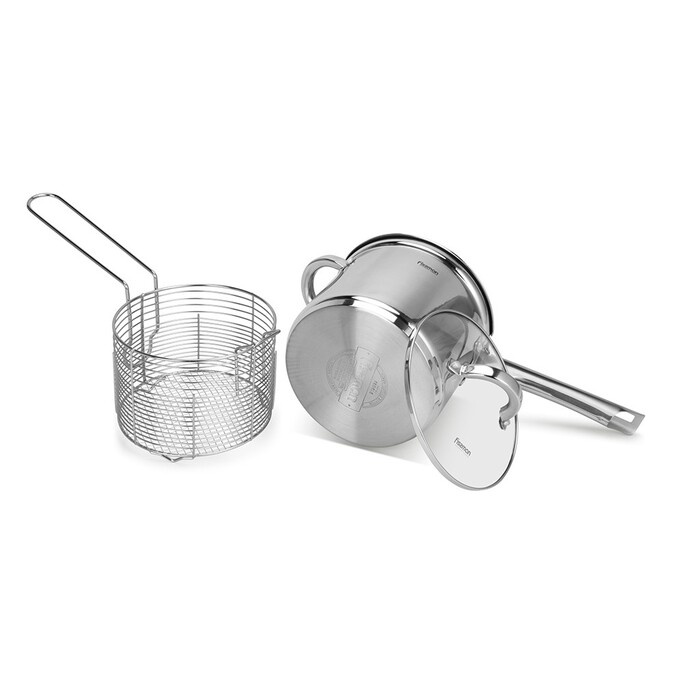 Ківш Fissman FEDELE 18x15 см 3,57 л. зі вставкою-пароваркою і скляною кришкою нерж.сталь (5375)