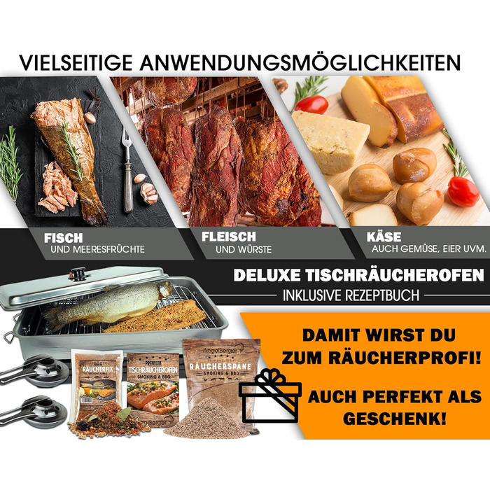 Коптильня із нержавіючої сталі 43 x 27 x 20 см Deluxe Angel-Berger із тріскою для копчення 300 гр у подарунок!