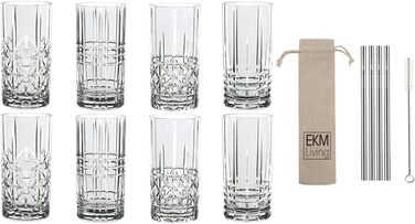 Набір склянок для лонгдринків, 8 предметів з трубочками для пиття Highland Nachtmann