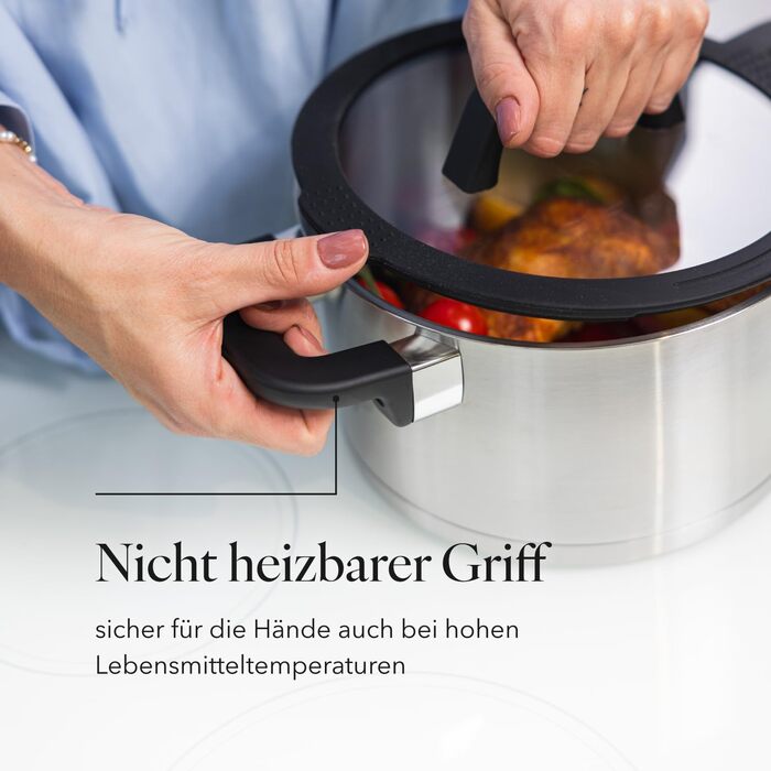 Набір посуду FLORINA 4 предмети Нержавіюча сталь 18/0 Кришка із загартованого скла Для індукційних, газових, електричних та керамічних варильних поверхонь Можна мити в посудомийній машині Високоякісний набір посуду для кожної кухні (8 предметів, Chef)