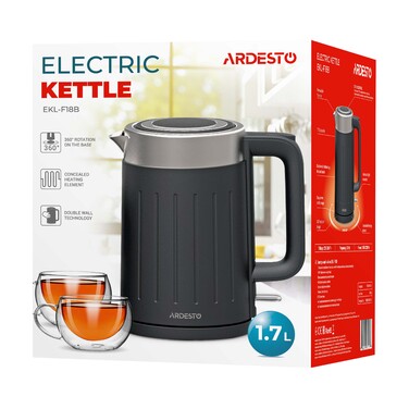ARDESTO Электрочайник EKL-F18B/1.7л/2200Вт/strix контроль/черный