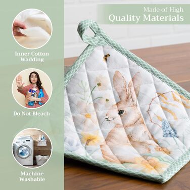 Рукавички для духовки Maison d&39 Hermine, підставки для каструль, 100 бавовна, термостійкі кухонні рукавички, рукавички для духовки (19 см x 33 см) та підставки для каструль (20 см x 20 см) для приготування їжі, Morzine - рукавички для духовки на День по