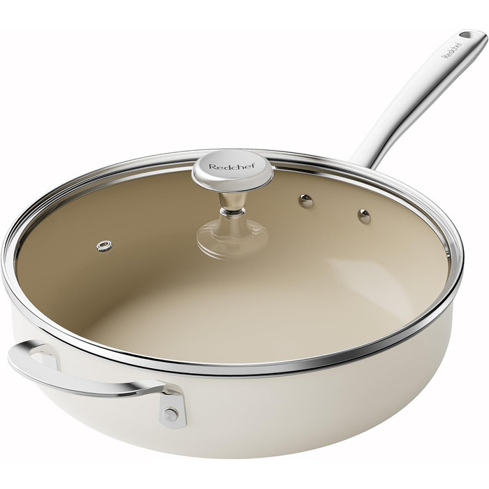 Сковорода с керамическим покрытием и стеклянной крышкой 28 см, бежевая Redchef