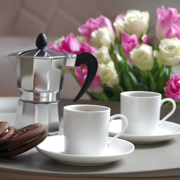 Гейзерна кавоварка Fissman на 2 порції / 120 мл с 2 чашками та 2 блюдцями алюміній (3324)