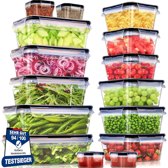 Набір з 15 контейнерів для зберігання продуктів з кришками Kottwca