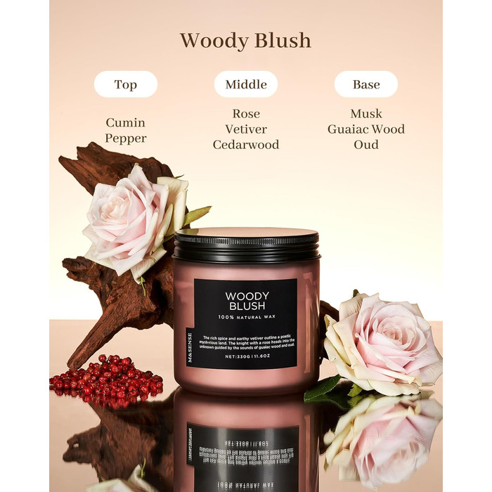 Ароматичні свічки M&SENSE з кавою у скляній банці з 2 гнітами 330 г, час горіння 70 годин, свічка з натурального соєвого воску для спальні, кухні, декору дому, подарункова свічка для чоловіків та жінок, смажена кава (коричнева)