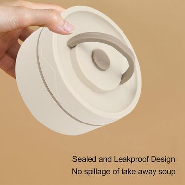 Термоконтейнер Tissting з ручкою, контейнер для гарячого обіду на 420 мл, коробка для обіду Bento, двошаровий портативний термоконтейнер круглої форми з нержавіючої сталі 304 (модель із теплоізоляцією біла)