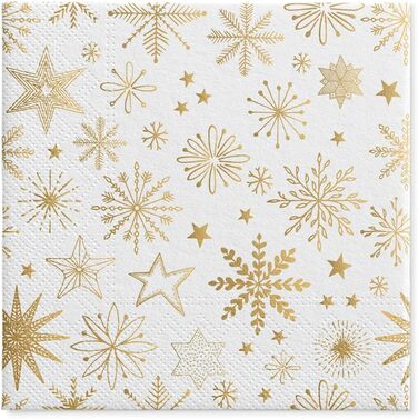 Серветки 3-шарові (33 x 33 см) I 20 шт. I Різнокольорові паперові серветки, ідеальні для різдвяного столу I Серветки - Різдво, зима, зірки, сніг, сніговики I (Блискучі сніжинки)