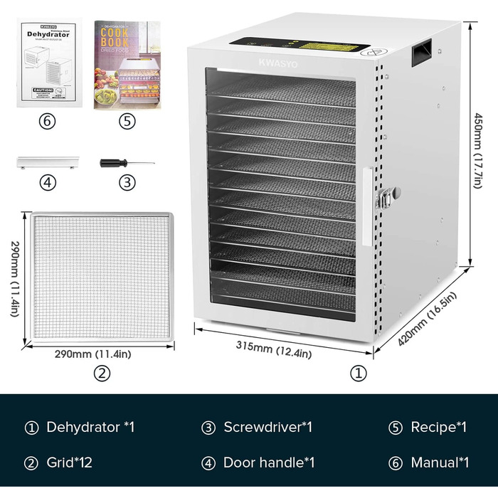 Дегідратор на 12 полиць, 800 Вт Kwasyo