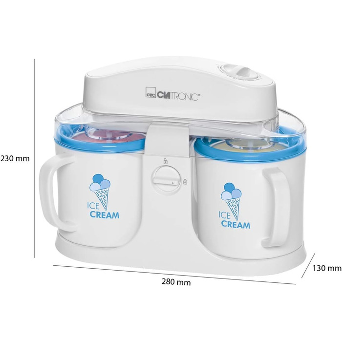 Виробник морозива Clatronic до 1500 мл Сорбет, морозиво, заморожений йогурт Час приготування 20-40 хвилин Вкл. пропозиції рецептів Отвір для заправки Виробник морозива з холодним зберіганням ICM 3764 (2x500 мл)