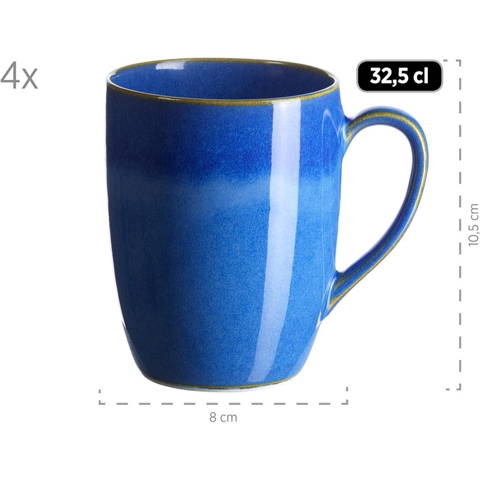 Набір посуду MSER 931545 Ossia для 4 осіб у середземноморському вінтажному стилі, комбінований сервіз із 16 предметів з кераміки (темно-синій)