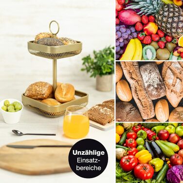 Підставка для фруктового торта Moritz & Moritz Metal - Підставка для торта з фруктовим кошиком - Підставка для торта з фруктовою мискою (золото, квадрат)