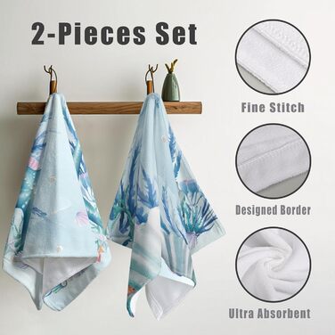 Різдвяні кухонні рушники Kwlegh, рушник для рук, різдвяна ялинка, цукерка-тростина, сніжинка, рушник для пальців, набір з 2 шт. , милий чоловічий банний рушник, високопоглинаючі рушники, 36 x (блакитна мушля морської зірки)