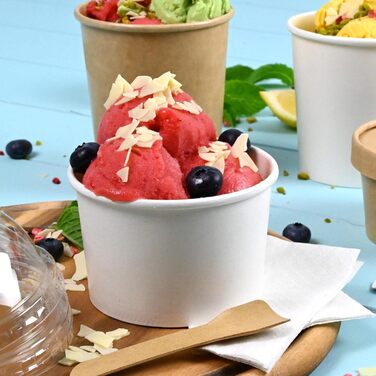 Картонні стаканчики для морозива 400 мл - Одноразові стаканчики без пластику та біорозкладні - Десертні миски на винос (білі, 200 мл (50 шт. )), 50 шт.