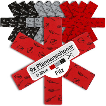 Набір з 9 фетрових підставок під гаряче 38 см, сірий/червоний/чорний Com-Four