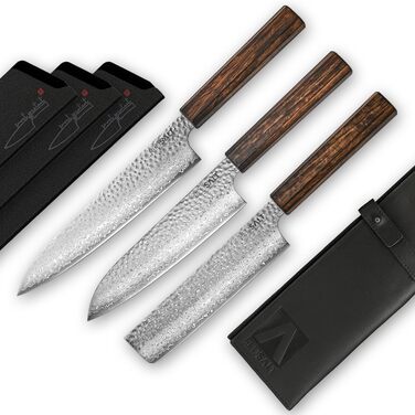 Дамаська сталь 69 шарів кухарський ніж ручної роботи в Японії Професійний кухарський ніж і шкіряний футляр Дамаський кований клинок Дамаський ніж кухонний ніж, 21