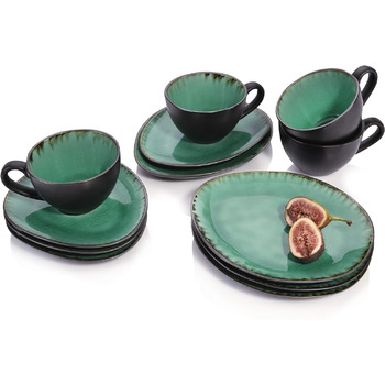 Певец Фаянсовый кофейный сервиз Palm Beach 12 шт., набор кофейной посуды на 4 персоны, чашки, подставки, десертные тарелки, расширяемый кофейный сервиз 12 шт.