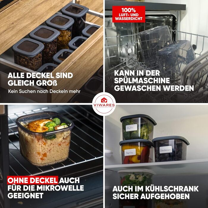 Банки для хранения с герметичными крышками Набор из 24 контейнеров для хранения БЕЗ БИСФЕНОЛА А Для мюсли, хранения муки и сахара Практичный кухонный ящик для хранения всех продуктов антрацит / набор из 24 шт.