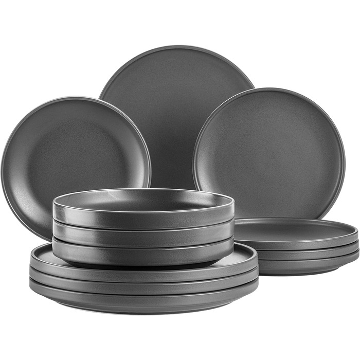Серия MSER Vada, современный набор тарелок на 4 персоны с высоким гастрономическим качеством, обеденный сервиз из 12 предметов в скандинавском дизайне, прочный фарфор, серый матовый