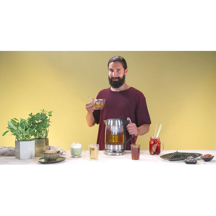 Стеклянный чайник и чайник SEVERIN, чайник с регулируемой температурой и временем заваривания, стеклянный чайник с предустановленными чайными программами, 3 000 Вт, нержавеющая сталь, WK 3479 с функцией Easy Tea Select - Одна функция