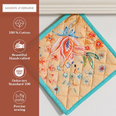 Рукавички для духовки Maison d&39 Hermine, підставки для каструль, 100 бавовна, термостійкі кухонні рукавички, рукавички для духовки (19 см x 33 см) та підставки для каструль (20 см x 20 см) для приготування їжі, Morzine - рукавички для духовки (19 x 33 с