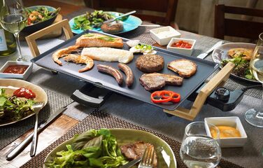 Электрический настольный гриль Bestron, гриль-пластина plancha/teppanyaki с антипригарным покрытием, барбекю до 10 человек, удлиненная поверхность для гриля, 2 000 Вт, цвет черный (L)