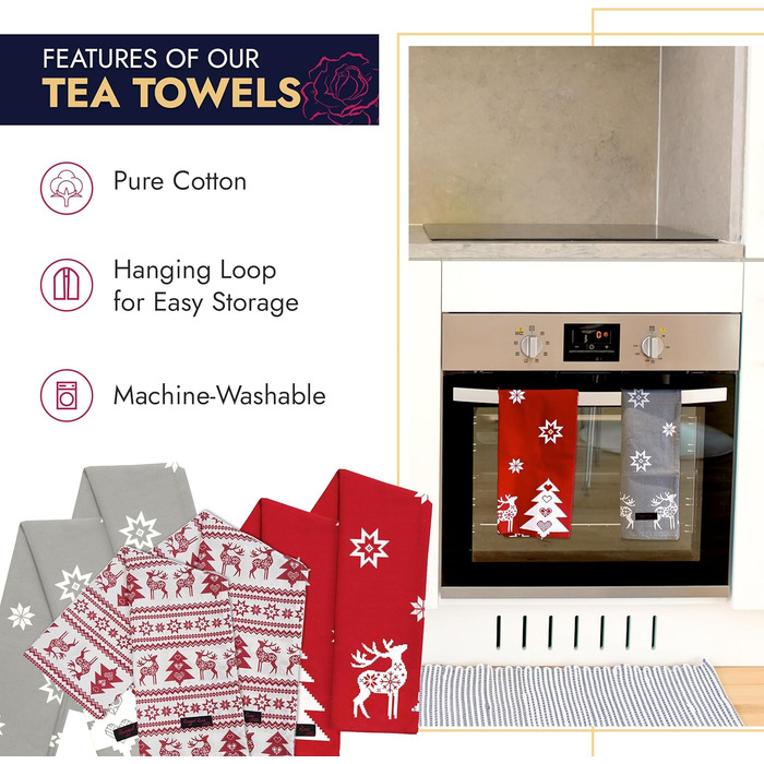 Набір з 2 різдвяних кухонних рушників Christmas Nordic 50 x 70 см червоний Ragged Rose