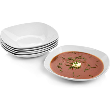 СПІВАЧКА Білий обідній сервіз Bilgola, порцеляновий набір посуду з 30 предметів на 6 персон, набір тарілок округлого дизайну, обідня тарілка (супова тарілка 6 шт. )