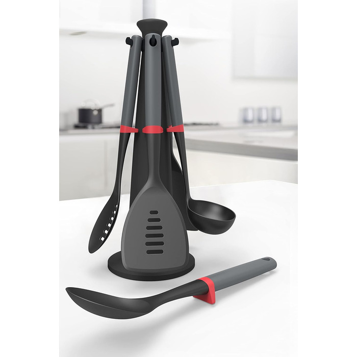 Набір кухонного приладдя, 5 предметів зі стійкою, сірий Duo Joseph Joseph