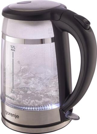 Gorenje Электрочайник 1.7л, 2,200 Вт, strix контроль, стекло, черный