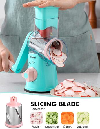 Терка для сыра, терка для овощей с 3 барабанными лезвиями, барабанная терка Более быстрая и легкая нарезка, овощерезка Идеально подходит для сыра, огурцов, творога, орехов и т. Д. (Гранкасиний)