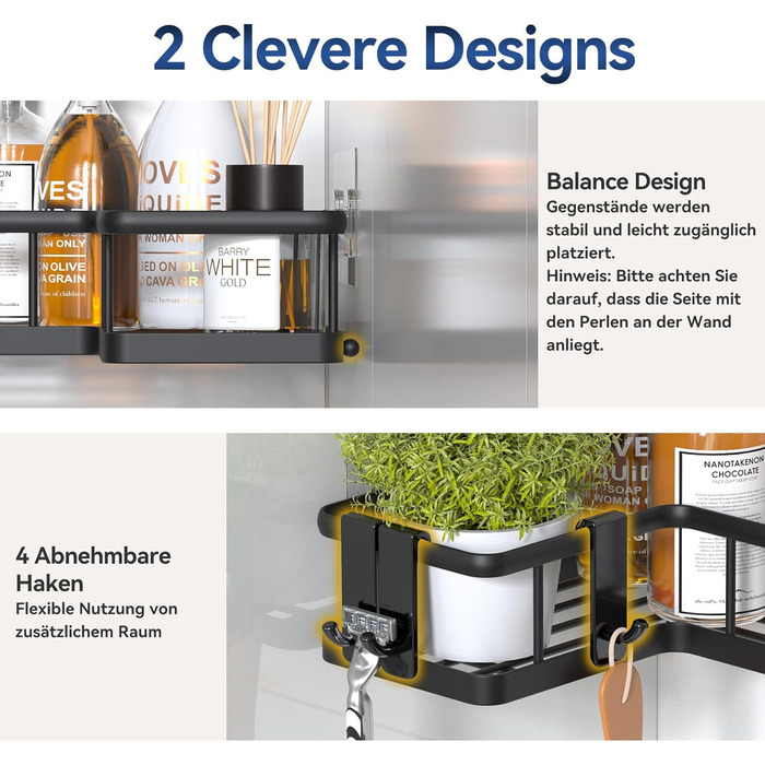 Набір кутових полиць для душу, 3 предмети, чорний YASONIC