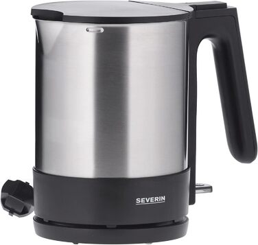 Чайник SEVERIN, потужний і компактний чайник з нержавіючої сталі у високоякісному дизайні, електричний чайник з фільтром від накипу, нержавіюча сталь/чорний, WK 3409, одинарний