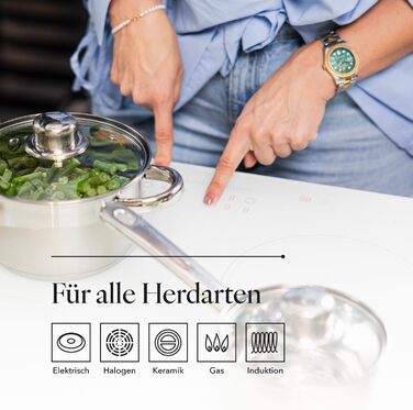 Набір посуду FLORINA 4 предмети Нержавіюча сталь 18/0 Кришка із загартованого скла Для індукційних, газових, електричних та керамічних варильних поверхонь Можна мити в посудомийній машині Високоякісний набір посуду для кожної кухні (8 предметів, Harry)