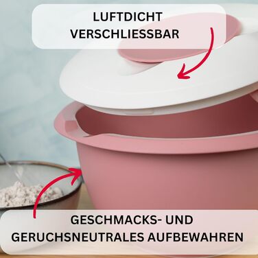 Чаша для выпечки Westmark 3,5 л - вкл. носик - двухсекционная крышка - не содержит бисфенола А, нескользящая миска для смешивания, которую можно мыть в посудомоечной машине (красный/белый) (розовый/белый, с крышкой)