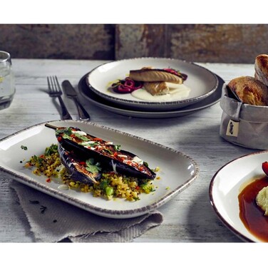 Тарелка плоская, 19 см, серый ободок, GenWare