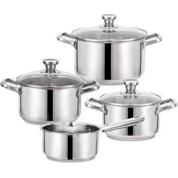 Набір каструль з нержавіючої сталі зі скляними кришками, 7 предметів Fuexmotco