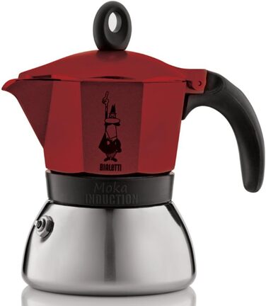 Мока-пот, Підходить для всіх плит, Еспресо (150 мл), (3 чашки, Moka Induction, Червоний)